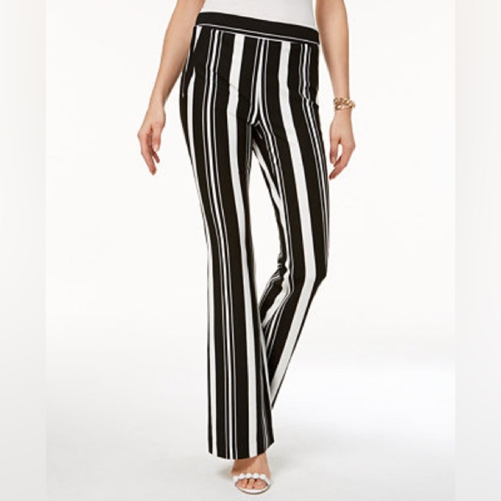 INC Black White Striped Wide Leg Flare Pull On Pants NWT Size 6